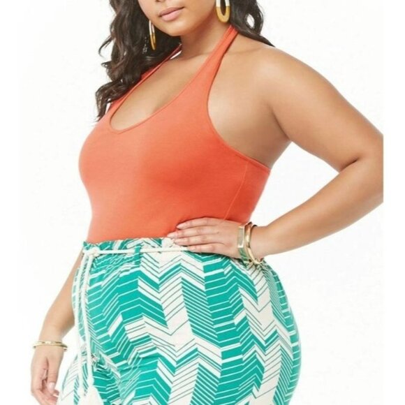 Forever 21+ Plus Size 2X Bodysuit Halter Neckline Coral Snap Button Closure - Picture 4 of 11